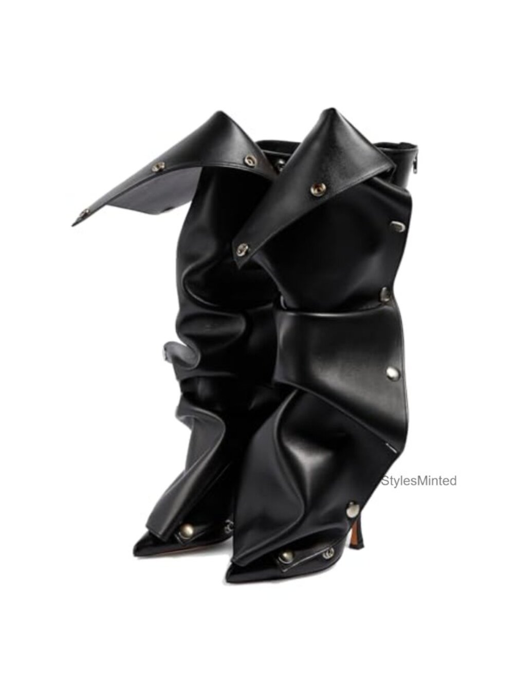 Womens Knee High Boots Stiletto Heel Pointed Toe Applique Denim Zip Slouchy
